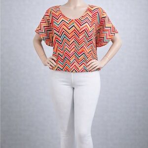 Annabelle Multicolor Chevron Blouse 1X Back Chain Detail Worn Once